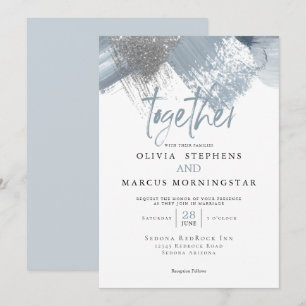 Invitation Rustique Moderne Chic Dusty Bleu Brushstrokies