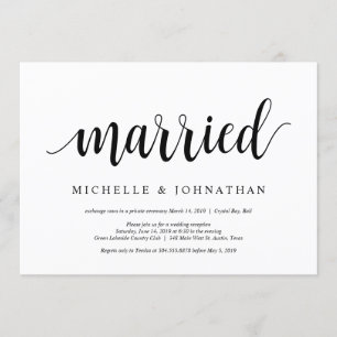 Invitation Rustique moderne, Écriture noire, Elopement Mariag