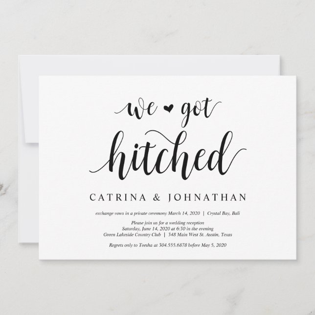 Invitation Rustique moderne, Écriture noire, Elopement Mariag (Devant)