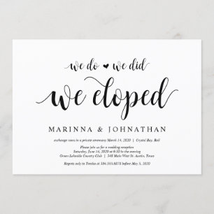 Invitation Rustique moderne, Écriture noire, Elopement Mariag