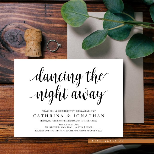 Invitation Rustique moderne, Écriture noire, Partie d'engagem (Dancing The Night Away, Modern Rustic, Engagement Dinner and Party Invitation Cards)