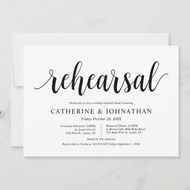 Invitation Rustique moderne, répétition Mariage et dîner (Devant)