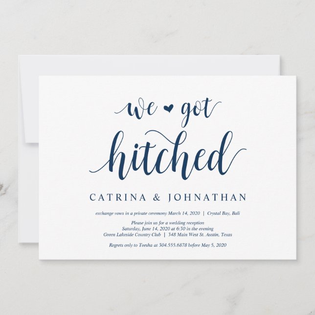 Invitation Rustique moderne, scénario bleu marine, Elopement  (Devant)