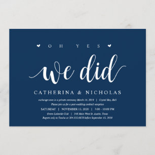 Invitation Rustique moderne, Script bleu marine, Elopement Ma