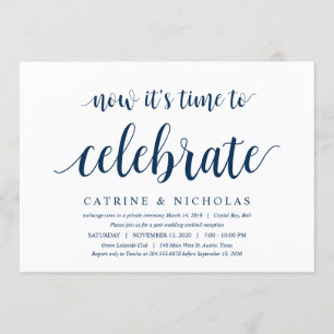 Invitation Rustique moderne, Script bleu marine, Elopement Ma