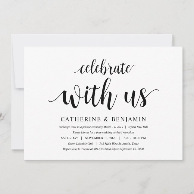 Invitation Rustique moderne, Script noir, Elopement Mariage (Devant)