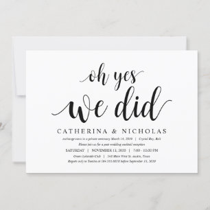 Invitation Rustique moderne, Script noir, Elopement Mariage