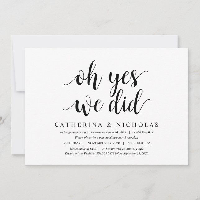 Invitation Rustique moderne, Script noir, Elopement Mariage (Devant)