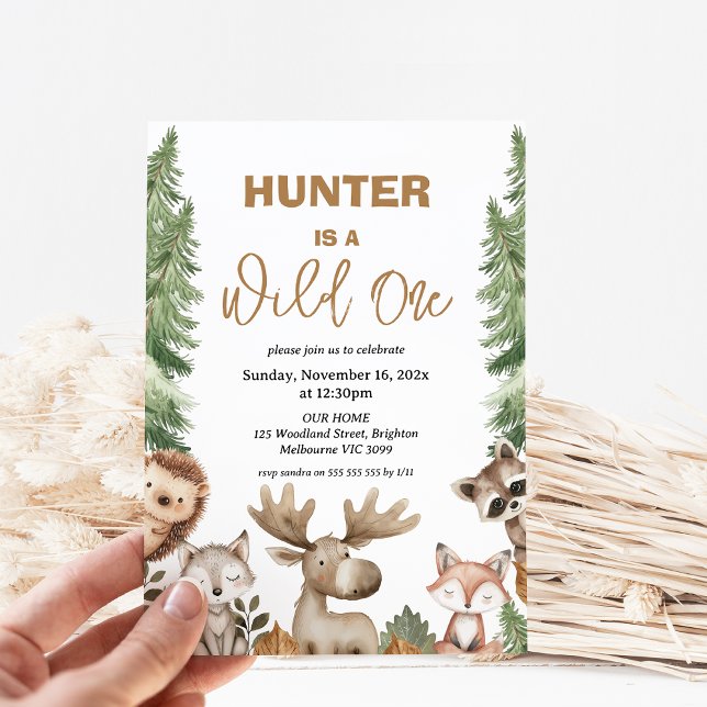 Invitation Rustique Moose Woodland Wild Un 1er anniversaire (Moose Woodland Wild One 1st Birthday Party Invitation, Woodland Wild One Birthday Invitation, Boy)