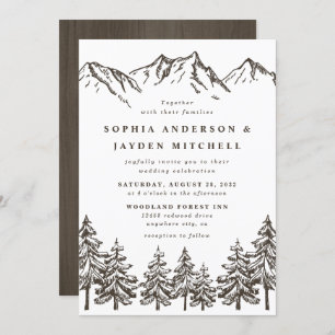 Invitation Rustique Mountain Elegant Mariage d'aquarelle pin