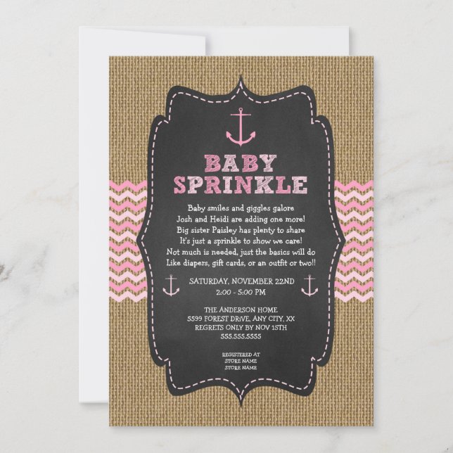 Invitation Rustique Nautique saupoudrage bébé pour baby showe (Devant)
