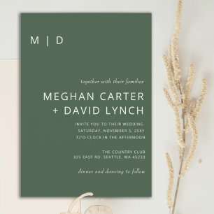 Invitation Rustique Neutral Vert moderne Monogramme Mariage