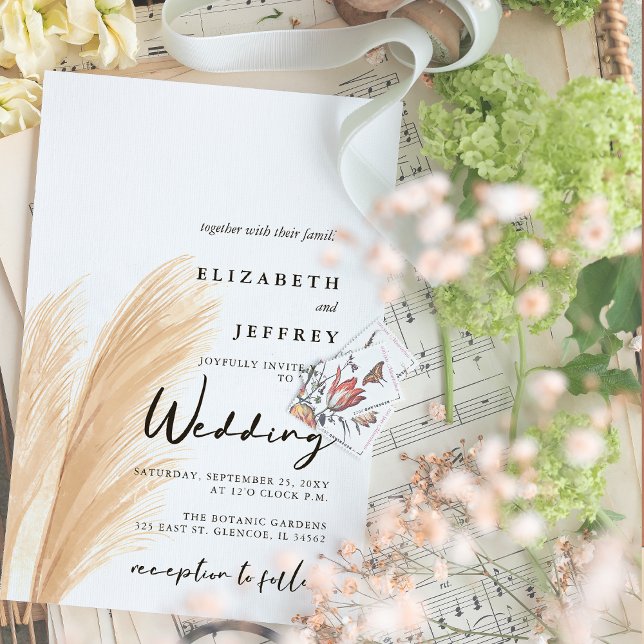 Invitation Rustique Neutre Terme Boho Pampas Mariage Grass da (Créateur téléchargé)