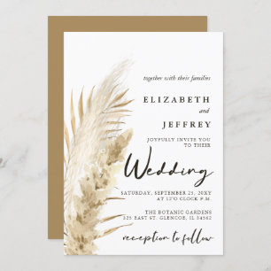 Invitation Rustique Neutre Terre Boho Pampas Mariage herbe