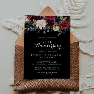 Invitation Rustique Noir Botanique 50e Anniversaire de Mariag