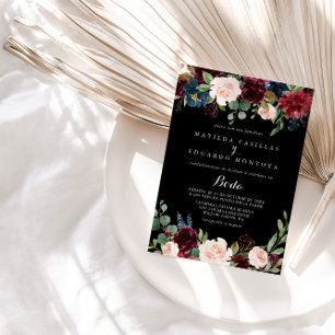 Invitation Rustique Noir Botanique Formel Espagnol Mariage
