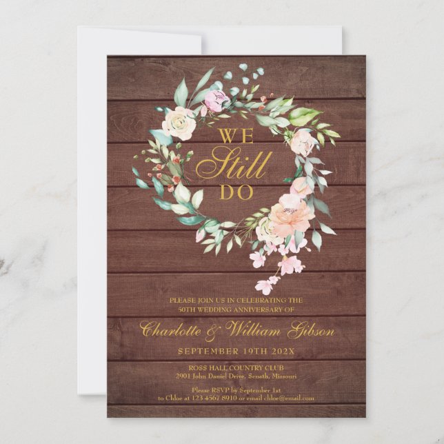 Invitation Rustique Nous Faisons Toujours Floral Anniversaire (Devant)