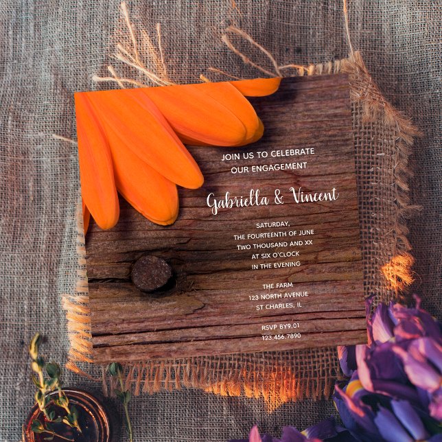 Invitation Rustique Orange Daisy Pays Fête d'engagement de la (Créateur téléchargé)