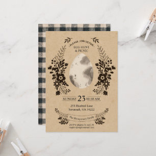 Invitation Rustique Pâques Noir En vichy Oeuf chasse Invitati