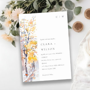 Invitation Rustique Pastel Jaune automne Mariage paysage auto