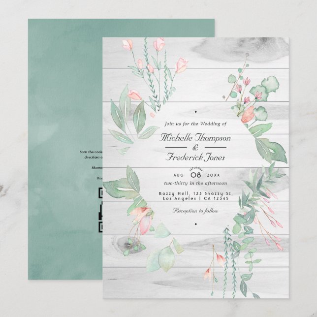 Invitation Rustique Pastel Verdure Pays Jardin Mariage (Devant / Derrière)