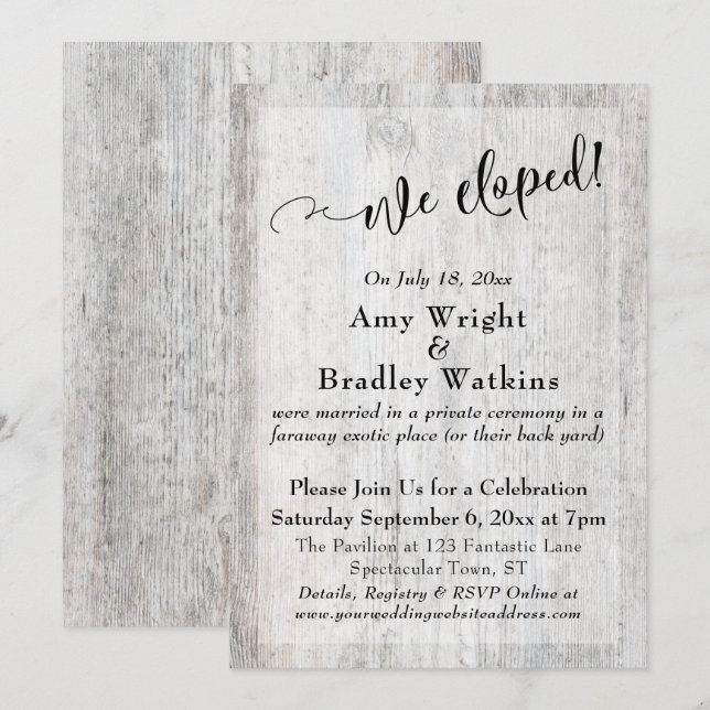 Invitation Rustique Patiné Gris Bois Nous Avons Elopé Célébra (Devant / Derrière)