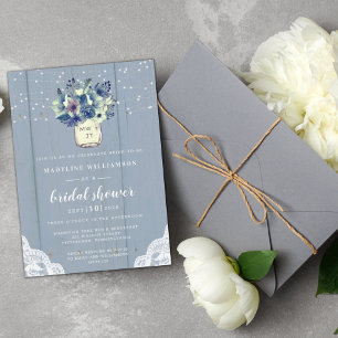 Invitation Rustique Pays Bleu Mason Jar Fête des mariées en b