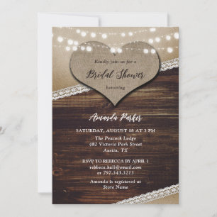 Invitation Rustique Pays Bois Burlap Fête des mariées dentell