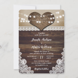 Invitation Rustique Pays Bois Burlap Lights Mariage