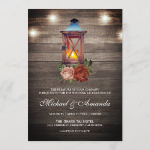 Invitation Rustique Pays Bois Lumières Floral Lanterne Mariag