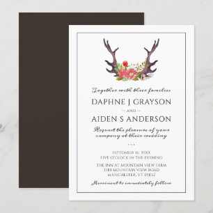 Invitation Rustique Pays Cerf Antlers Floral Mariage