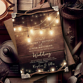 Invitation Rustique Pays Chaîne de bois Lumière Mariage dente