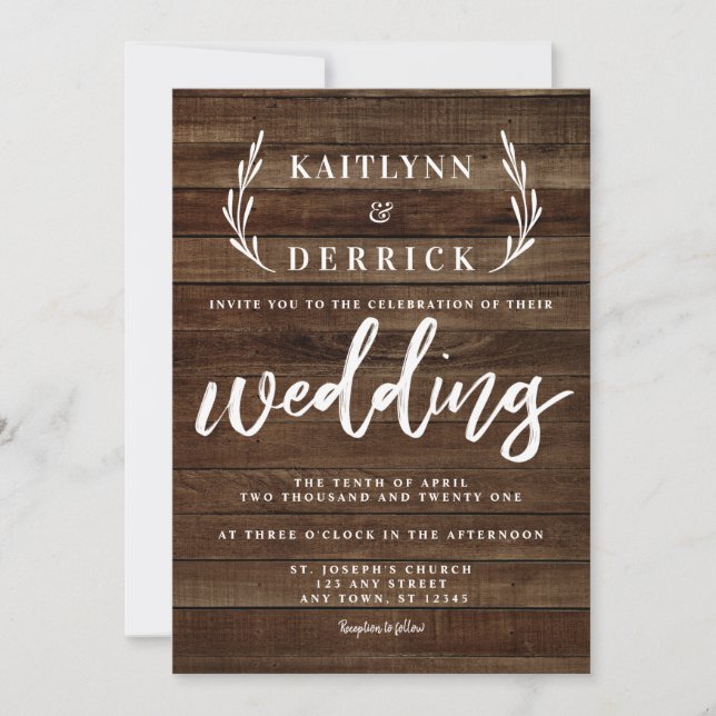 Invitation Rustique Pays Ferme Bois Mariage simple (Devant)