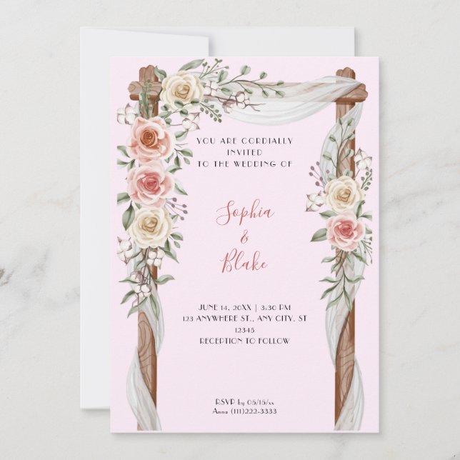 Invitation Rustique Pays Floral Mariage Arch Mariage rose (Devant)