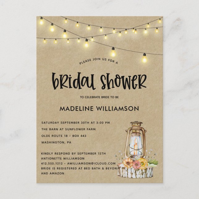 Invitation Rustique Pays Lanterne Douche nuptiale (Devant)