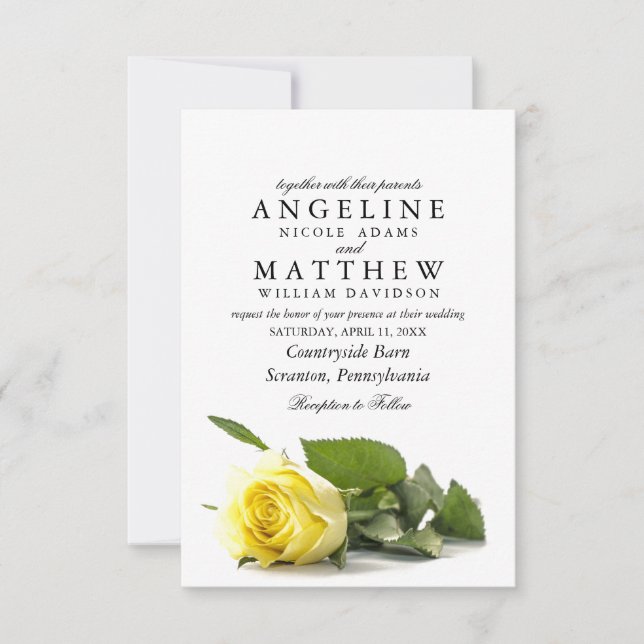 Invitation Rustique Pays Rose jaune Classé Floral Mariage I (Devant)