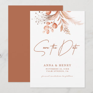 Invitation Rustique Peach Brown Feuille Mariage