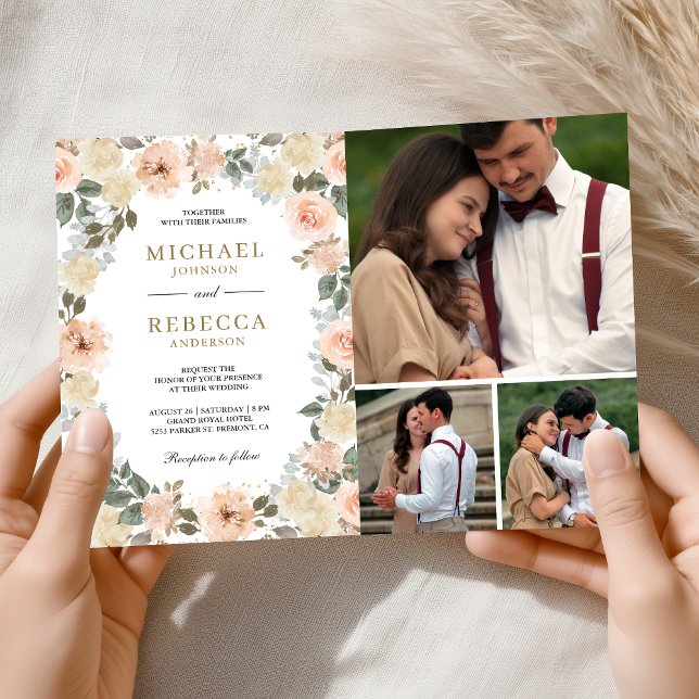 Invitation Rustique Péché Floral Poussiéreux Code QR Photo Ma (Créateur téléchargé)
