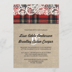 Invitation Rustique Plaid Lace Mariage campagnard
