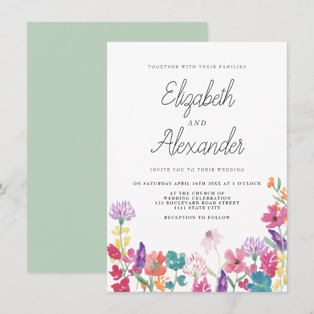 Invitation Rustique pressé fleurs sauvages jardin mariage (Devant / Derrière)
