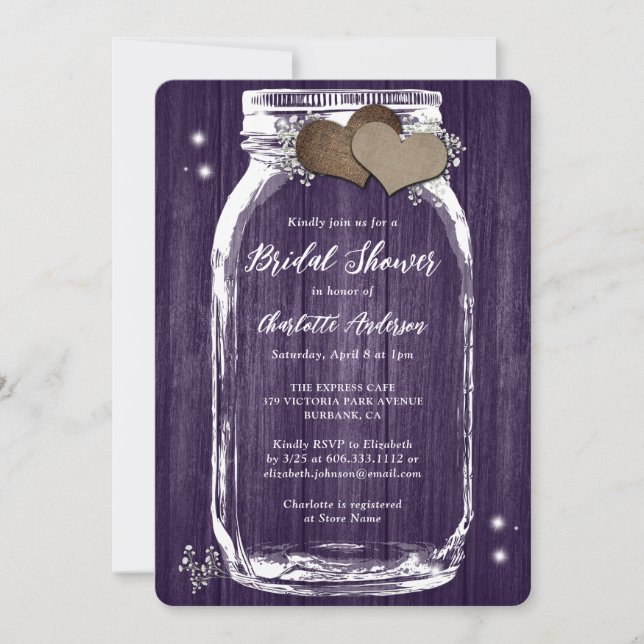 Invitation Rustique Purple Baby's Breath Floral Fête des mari (Devant)