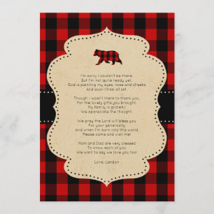 Invitation Rustique Red Plaid Bear merci note avec poème