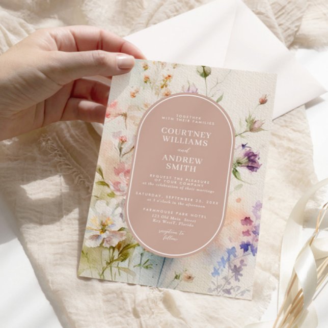 Invitation Rustique Retro Fleur sauvage d'aquarelle Mariage (Créateur téléchargé)