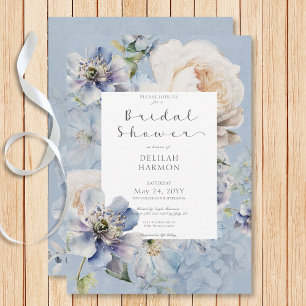 Invitation Rustique Romantique Bleu & Blanc Fête des mariées 