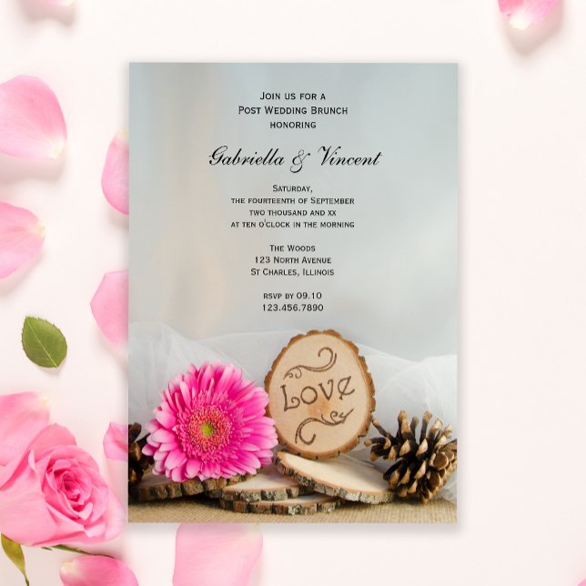 Invitation Rustique Rose Daisie Bois Mariage Après-Midi Petit (Créateur téléchargé)