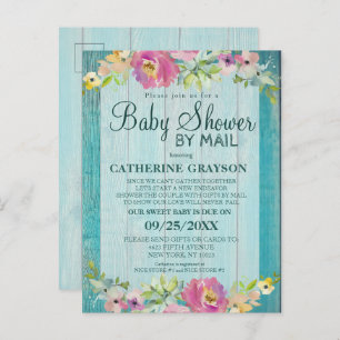 Invitation Rustique rose Floral & Baby shower Bois