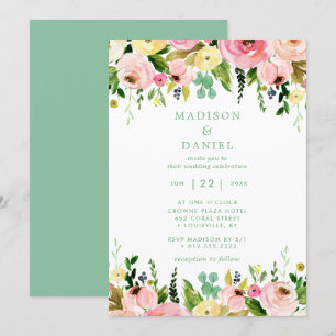 Invitation Rustique Rose Floral Et Mariage Vert Mint