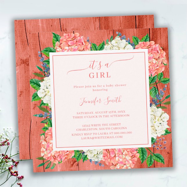 Invitation Rustique rose Hydrangea C'est un Baby shower de fi (Créateur téléchargé)