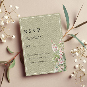 Invitation Rustique rose menthe vert botanique fleuri RSVP