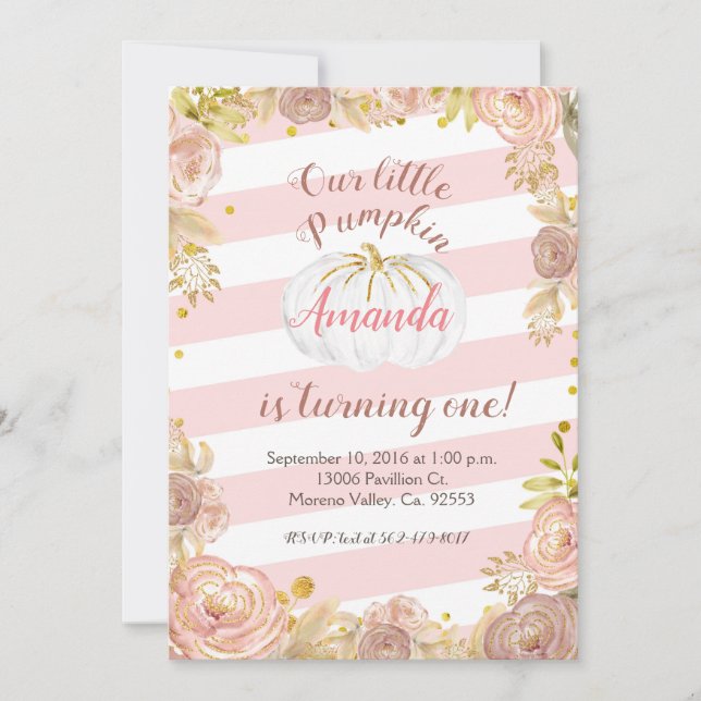 Invitation Rustique rose Notre Citrouille tourne une invitati (Devant)